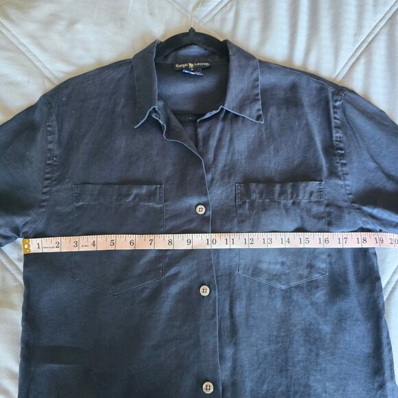 Ralph Lauren 100% Linen Button Down Shirt Navy 6 ResortWear Minimalist Preppy - Picture 4 of 5
